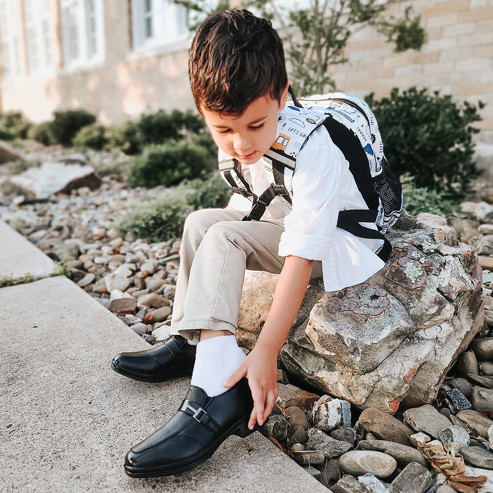 boys black dress shoes Boys Black Slip On Pattern Dress Shoes Matte Finish