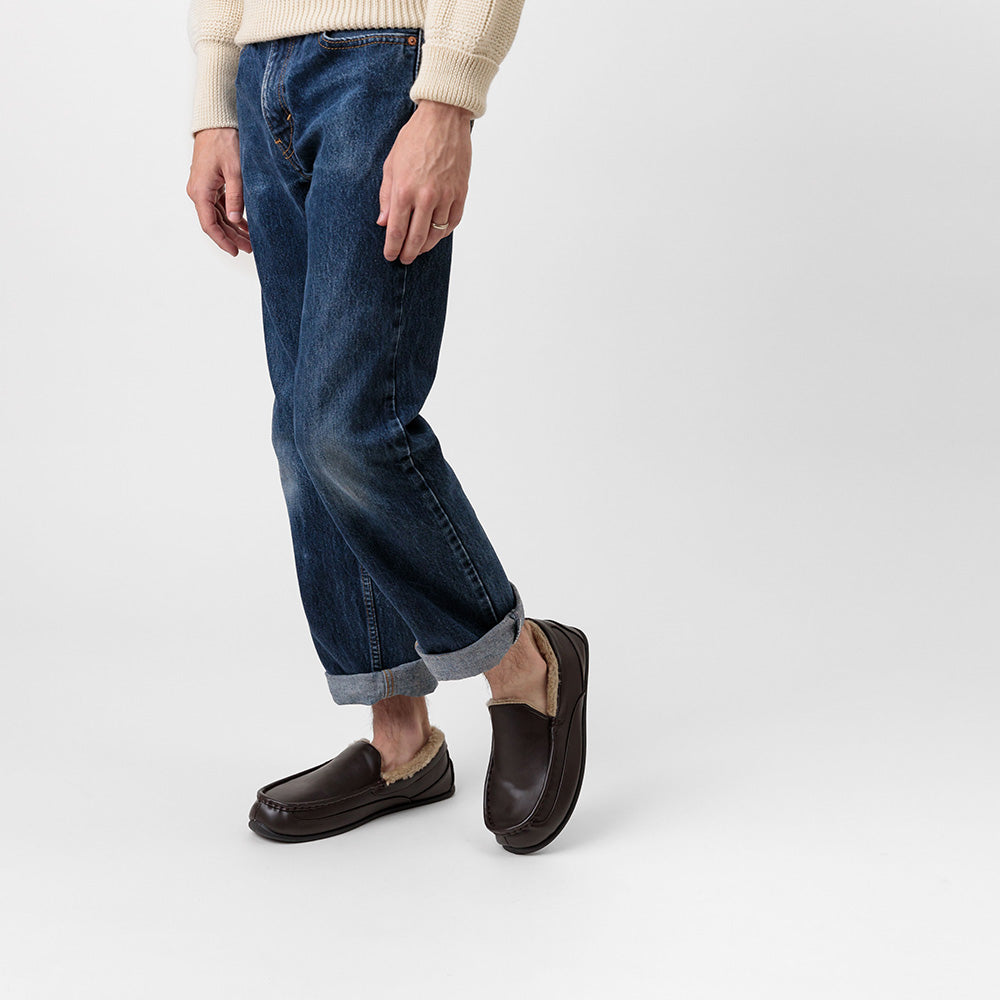 Spun Unisex Slipper in Dark Brown Faux Leather